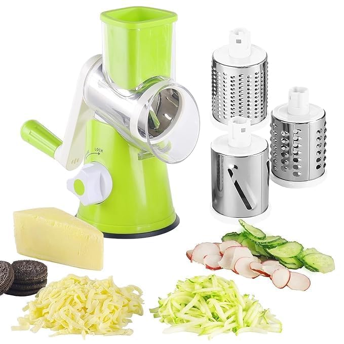 Table Top Drum Cutter, Manual Vegetable Cutter Slicer ,3 in1 Slicer,3 In 1 Vegetable Slicer And Cutter, grater, 3 in 1 Manual Vegetable Cutter Slicer and Peeler, Fruit and Vegetable Cutter and Chopper, for Cucumber, Carrot, Potato and Cheese