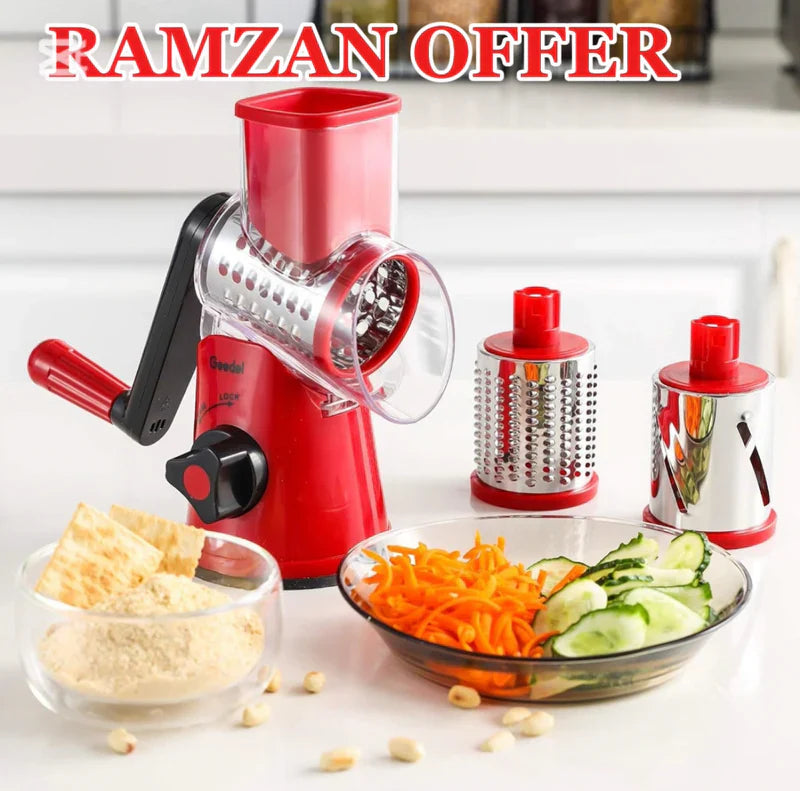Table Top Drum Cutter, Manual Vegetable Cutter Slicer ,3 in1 Slicer,3 In 1 Vegetable Slicer And Cutter, grater, 3 in 1 Manual Vegetable Cutter Slicer and Peeler, Fruit and Vegetable Cutter and Chopper, for Cucumber, Carrot, Potato and Cheese