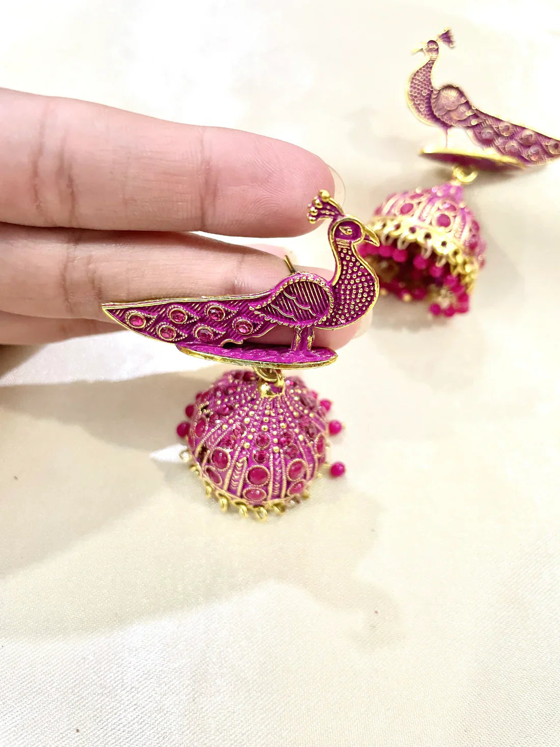 Peacock pink golden jhumkay