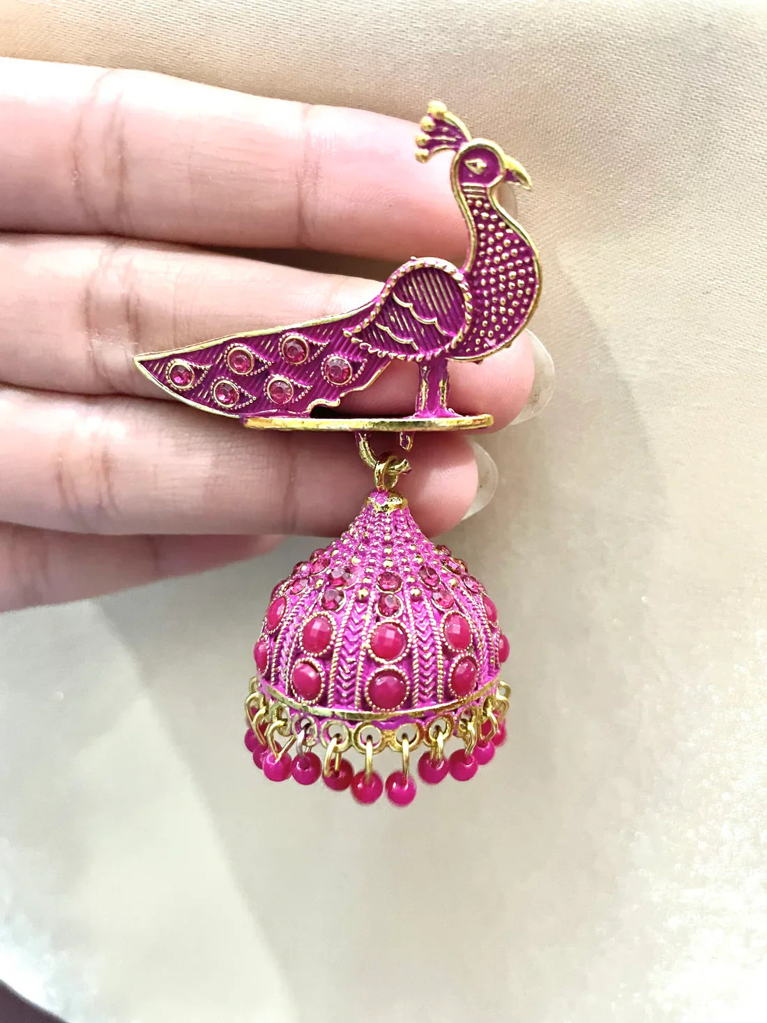 Peacock pink golden jhumkay