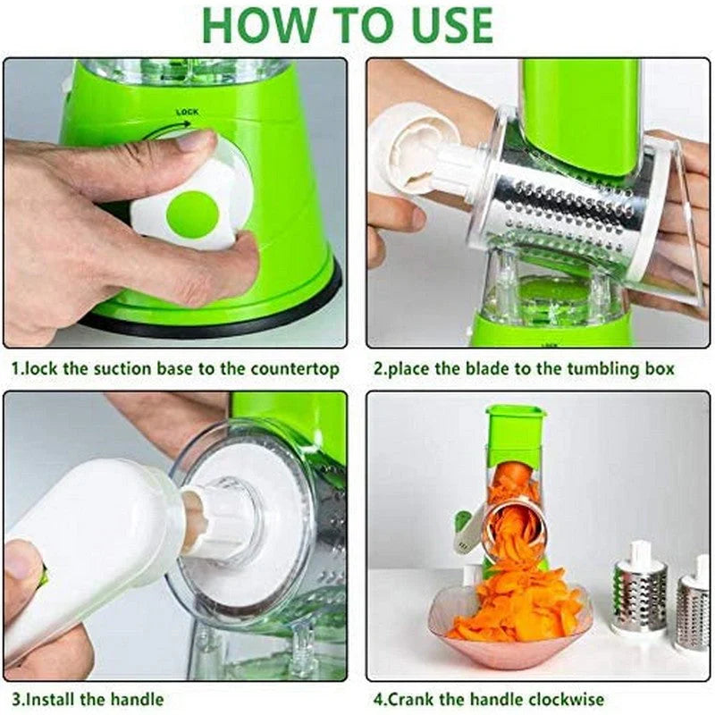 Table Top Drum Cutter, Manual Vegetable Cutter Slicer ,3 in1 Slicer,3 In 1 Vegetable Slicer And Cutter, grater, 3 in 1 Manual Vegetable Cutter Slicer and Peeler, Fruit and Vegetable Cutter and Chopper, for Cucumber, Carrot, Potato and Cheese