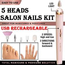 Salon Nails Kit, Electronic Rechargeable Nail File and Full Manicure and Pedicure Tool, Electronic Rechargeable Nail File, Buffer, Cuticles and Nail Polish Remover