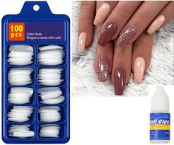 Artificial Reusable Nails Set With One 3gm Nail Glue, Perfect For Nails Extension -100 Nails & One Nail Glue(3gm) FREE