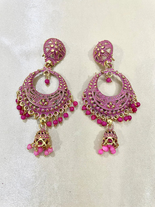 Moon style pink golden jhumkay