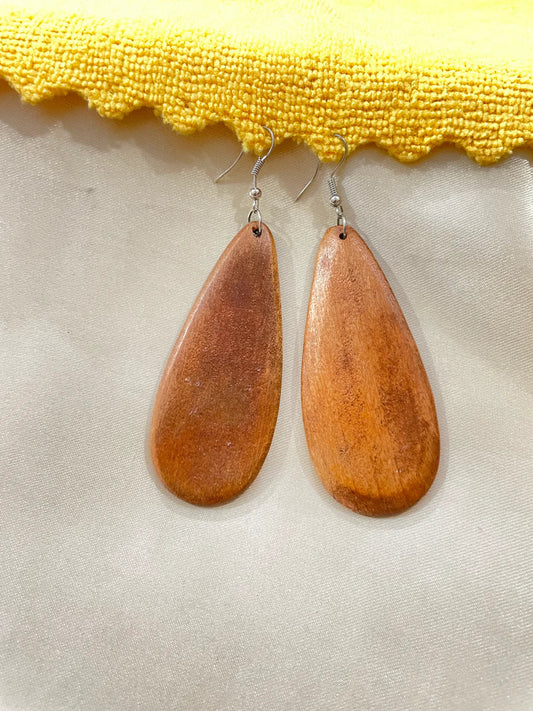 Kafu Dangle Natural Wood Teadrop Geometric Lightweight Drop Earring